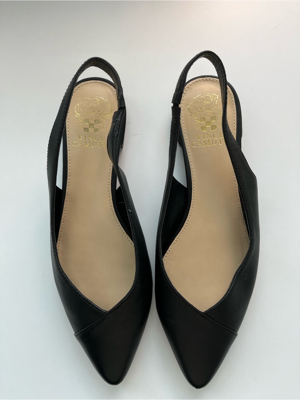 Vince Camuto Black Leather Pointed Slingback Mules
